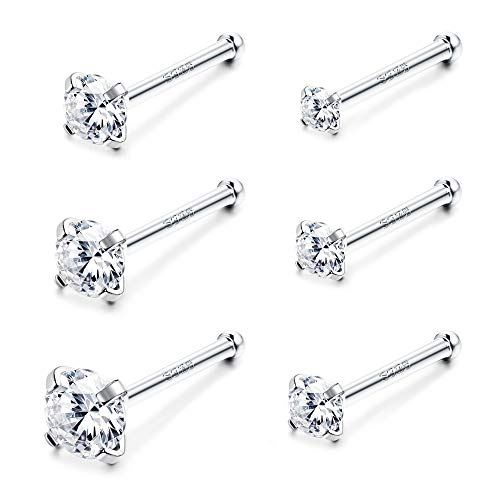 Sllaiss 6 Pcs 20G Nose Ring Studs 925 Sterling Silver Nose Piercings Set For Women 1.5Mm 1.8Mm 2Mm 2.5Mm 2.8Mm 3Mm Body Jewelry  #TOP8
