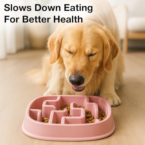 Image of Slow Feeder Bowl | Square Maze Food Bowl for Dogs and Cats | Anti Choking Puzzle Bowl | Anti Slip Interactive Feeding Dish | Durable & Easy to Clean | Anti Bloat and Aids Digestion (Pink)