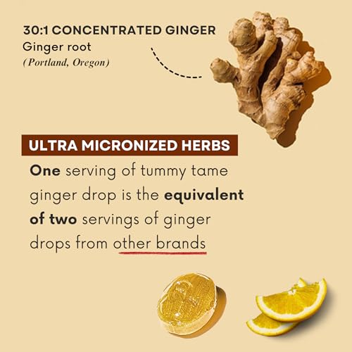Image of Tummy Tame Drops - 3X Better Absorption | Herbal Relief for Occasional Indigestion, Bloating, Gas, Nausea, Upset Stomach | Ginger, Lemon, Spearmint & B6. Individual Drops, (Pack of 2)
