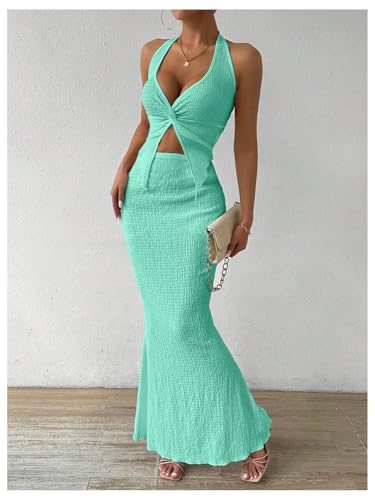 Image of SOLY HUX Women's Two Piece Outfits Twist Front Halter Cami Tops and Skirt Summer Set