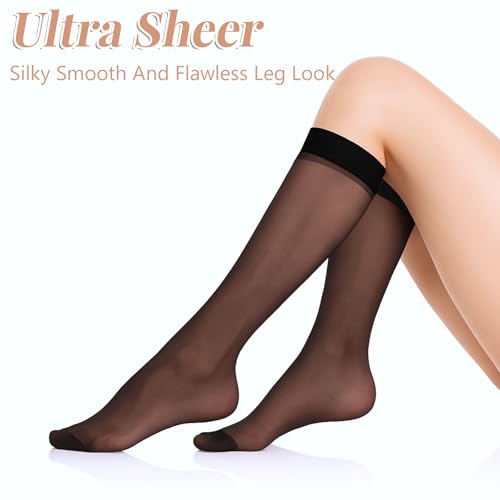 10 Pairs Knee High Stockings for Women, 18 Denier Sheer Socks with Reinforced Toe Trouser Socks One Size2