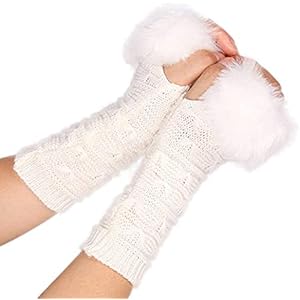 GHCXY Unisex-Volwassen wanten Womens Handschoenen Mode Winter Eenvoudige Warme Effen Kleuren Glamoureuze Gebreide…