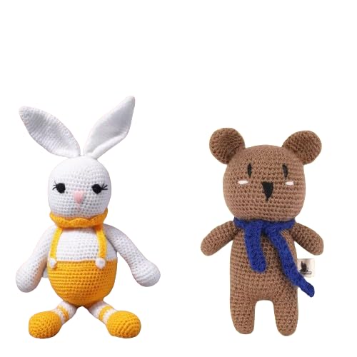 LoopHoop Crochet Handmade Rabbit Toy & Crochet Handmade Brown Teddy Toy | Multicolour.