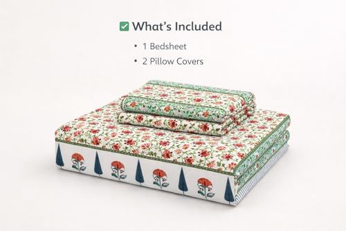 Image of elanorhomes 100% Cotton King Size Bedsheet, 240 TC Soft Breathable Bed Sheet with 2 Pillow Covers, Floral Printed Cotton Bedsheet for Double Bed, Machine Washable, 90x108 inch (Blush Fern)