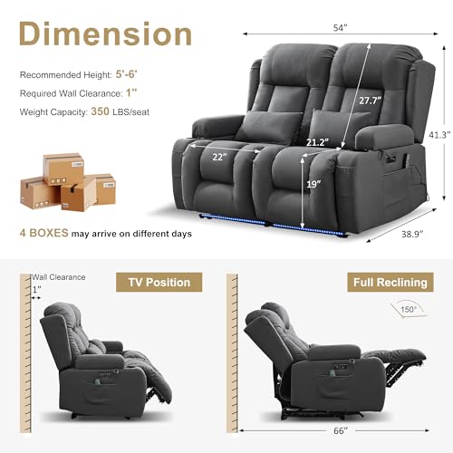 Image of URRED Power Loveseat Recliner Sofa with Massage and Heat,Light Gray