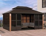 PURPLE LEAF Outdoor Hardtop Gazebo 12' X 16' Solarium Double Roof Bronze
