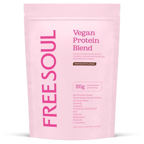 Free Soul Vegan | Formulated for Women | 600g | 20g Protein with Added Nutrients | Gluten & Soy Free Plant-Based Nutrition Shake | Pea & Hemp Isolate Protein | Chocolate Flavor, Packaging May Vary