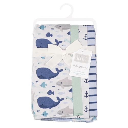 Image of Hudson Baby Cotton Flannel Burp Cloths 4-Pack, Sea Friends, One Size