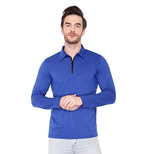 Image of Men's Cotton Blend Full Sleeve Zip Neck Polo T-Shirt (Pack of 1)