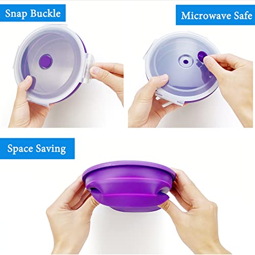 Lunbengo 1200Ml Large Camping Bowl With Foldable Spoon, Collapsible Bowl With Lid, Silicone Bento Box, For Travel Camping Meal Prep & Food Storage, Microwave Dishwasher Safe, Purple #TOP5