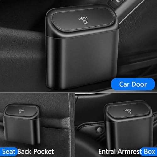 Image of Car Trash Can with Lid, 2 Pack - Includes Waterproof Trash Bin, Car Organization, Trashcan, Car Storage, 6 Leak-Proof Bags, Hooks & Purse Accessories