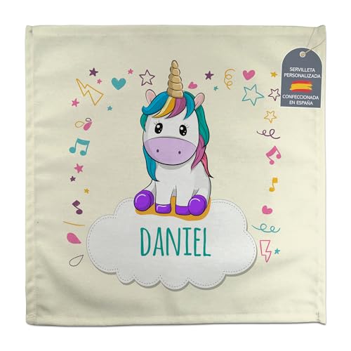 Servilleta Personalizada Algodón. Servilletas de Tela Infantiles Colegio. Regalos Personalizados con Nombre. 50% algodón. Varios diseños. Servilletas Tela Infantil 27x27cm/31x31cm. Unicornio