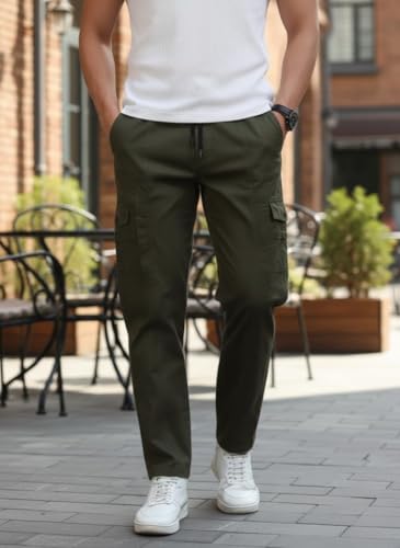Image of Men's Cotton Cargo Pants | Stylish Casual Trousers for Men | Relaxed Fit Multi Pocket Cargo Trousers | Drawstring Waist Pant | Comfortable Lower for Men