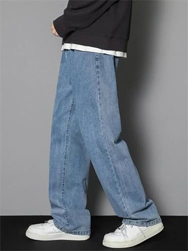 Men's Loose Straight Jeans Solid Color Wide Leg Denim Pants Casual Fashion Long Classic Trousers2
