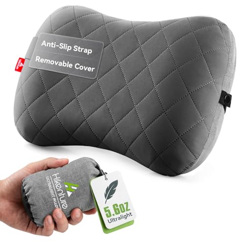 Hikenture Ultralight Inflatable Pillow with Removable Cover for Neck Lumber Support - Upgrade Washable Travel Air Pillows for Camping, Hiking, Backpacking (Grey)