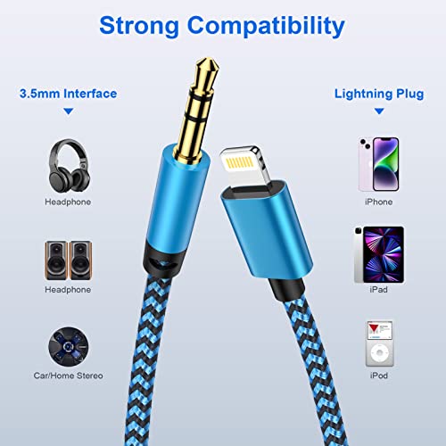 Gaef Auto AUX Kabel für iPhone 1M [MFi Zertifiziert], Lightning auf 3.5mm Audiokabel für Auto/Kopfhörer/Lautsprecher, HiFi Audio Nylon Lightning Klinke für iPhone 14/13/12/11 Pro/10/8/plus/X/XS/XR/SE