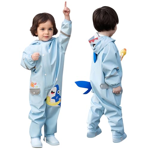 MASOCIO Impermeável menino menina capa de chuva capa de chuva impermeável suave e leve respirável reutilizável 1-9 anos, azul