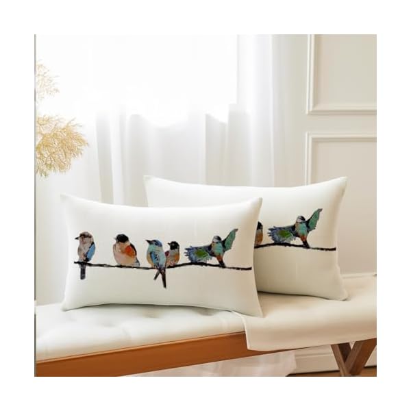 12×20 lumbar pillow decorative throw pillowssmall throw pillows for couchhand painted outdoor birds pillowcasesspring summer pillows decorative throw cushion covers linen for sofa teal blue  urban country home decor