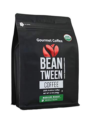Beantween Coffee - Woman-owned Organic Coffee Gourmet MEDIUM ROAST WHOLE BEAN of 100 Arabica Coffee Brazil Single Origin Low Acid Certified Organic Kosher 12oz Bag