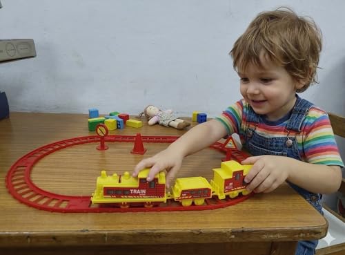 Image of Express Train Set with Track for Boy | Battery Powered Railway Engine with Passenger & Coal Wagon | 14 PCS Toy Train Play Set