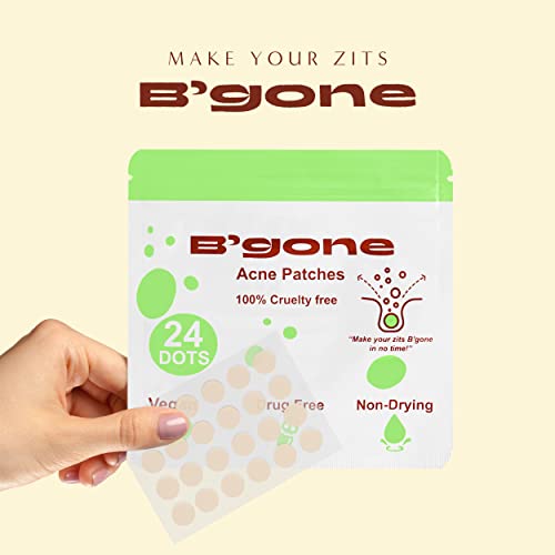 B'gone Absorbing Hydrocolloid Acne Patch, Spot Stickers for Face and Body, Not Tested on Animals, No Toxic Ingredients (24 Count) for Blemish and Zit Coverage