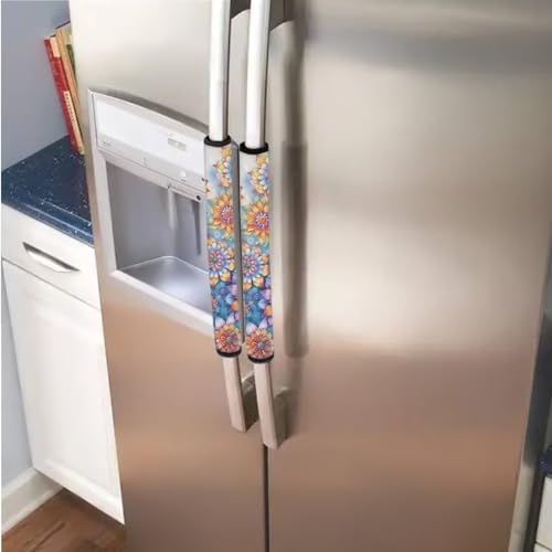 Image of 6 Pcs Refrigerator Door Handle Covers Washable Electric Appliance Decor Handles Anti-Skid Kitchen Accessories Indoor Home Decorations Keep Off Stains Dust Fingerprint, Boho Flowers