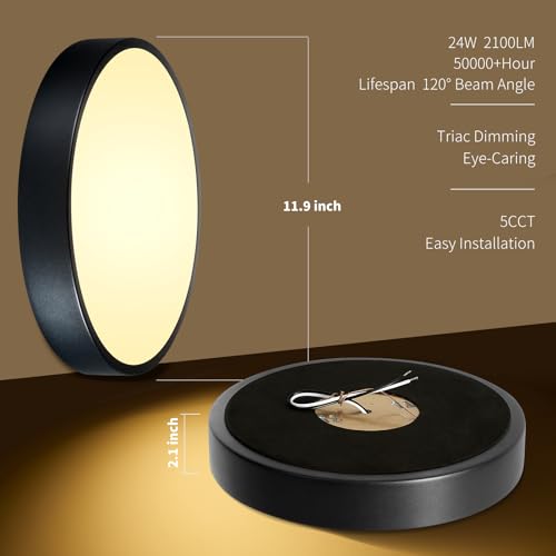 Image of Flush Mount Ceiling Light Black LED Dimmable 5CCT 12 Inch 24W