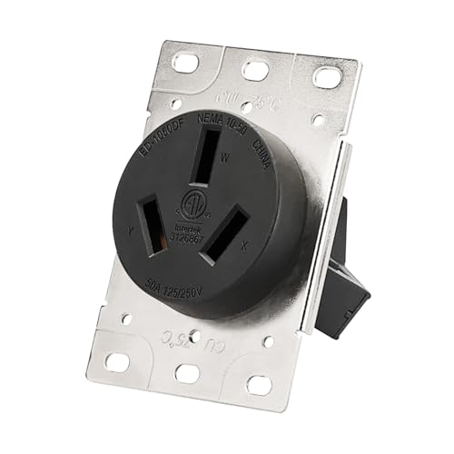 PLUGTUL 50 Amp Receptacle Outlet, NEMA 10-50R, Flush Mounting, Straight Blade, Industrial Grade, 30 Amp, 125/250 Volt, ETL Listed