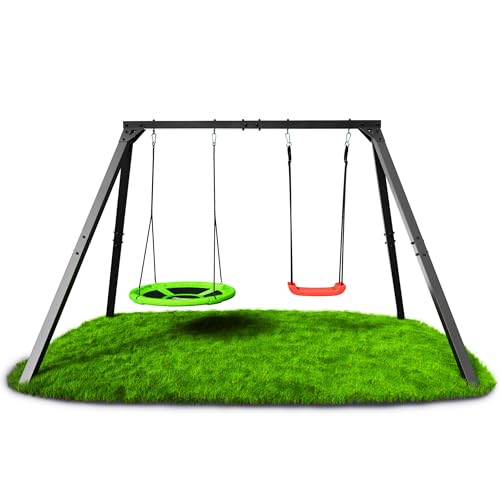 K-Sport: Doppelschaukel Gestell (Metall) I 1x Brettschaukel 1x Nestschaukeln im Set erhalten I Schaukelgestell bis 300kg belastbar I Outdoor Schaukel I Schaukelgerüst inkl. Bodenanker I Made in EU