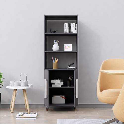 Image of Bniture Book Shelf Wooden | Engineered Wood Bookshelf for Home with 2 Door & 3 Shelf | Multipurpose Open Book Shelf Stand for Library, Study Room & Living Room | Slate Grey