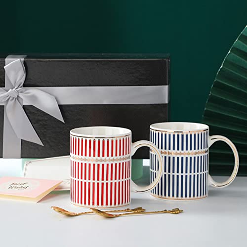 Flueyer Conjunto de 2 canecas de café para casais, copo de 355 ml para casal com colher, copo de caf