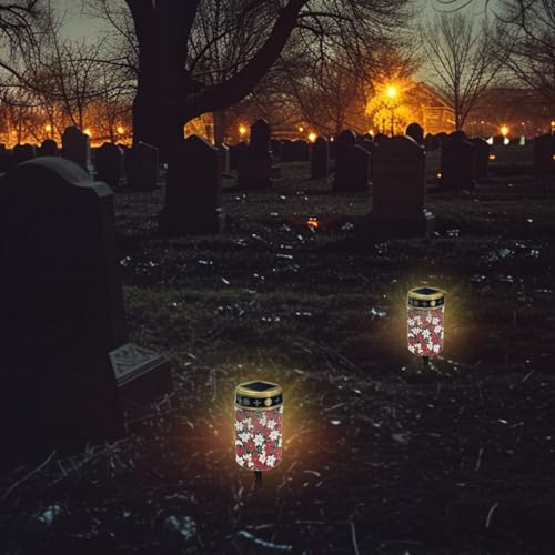 Image of Christmas Flower Light for Prayer Cemetery Solar Lights for Grave Cemetery Decor Candle Lamp Waterproof Solar Power Light Eternal Lights 2 Pcs Patriotic Decoration