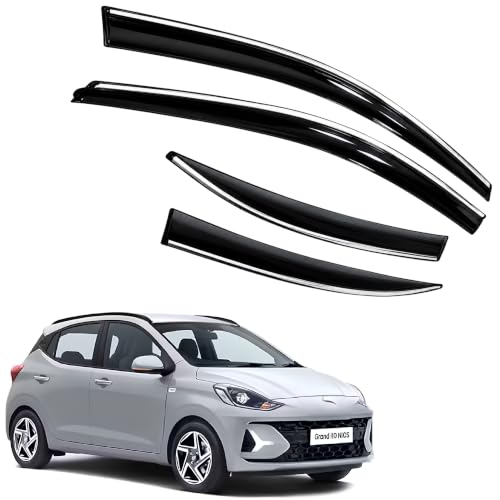 Image of CAR SAAZ Chrome Line Door Visor for Grand I10 NIOS (2023-Present) (Set of 4Pcs) | Rain Guard | Wind Deflector