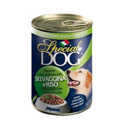 24 Lattine Special Dog Monge 400g Bocconcini Gusti Vari con Omaggio (Selvaggina, Omaggio NutriPoop)