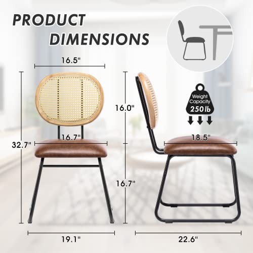 Cdcasa Mid Century Modern Dining Chairs Set Of 2 With Rattan Backrest & Metal Frame, Faux Leather Upholstered Chairs For Kitchen,Dining Room,Coffee, Bar #TOP1
