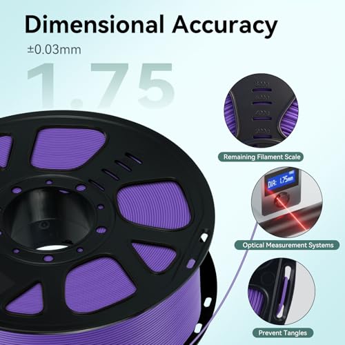 Image of Kingroon PLA Filament 1.75mm, 1kg Spool (2.2lbs), + /- 0.02mm Tolerance, Smooth 3D Printing Filament, Fits for Most FDM 3D Printers, Purple