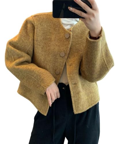 CHARTOU Women Crop Pea Coat Dressy Lady Jacket Short Winter Wool Blend Overcoat with Pockets