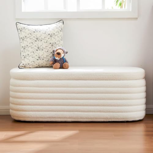 Image of The Artment your artistic apartment OpalRest Storage Ottoman Bench, Sherpa Boucle Upholstered Storage Bench with Lift Top, Modern End of Bed Bench for Bedroom, Living Room, Entryway, Hidden Storage