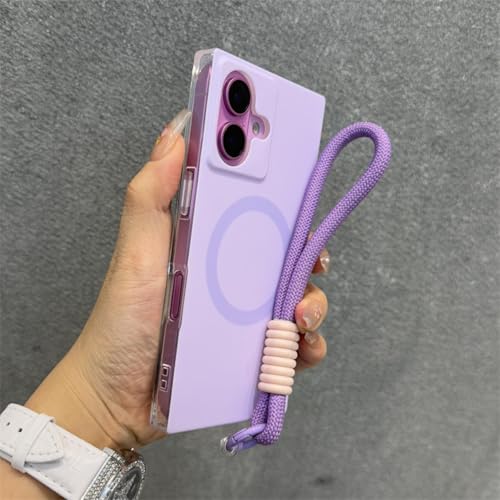 Coque antichoc iPhone 16 violette avec cordon amovible pour recharge induction