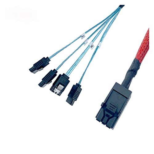 Cable de datos SFF-8643 a 4 SATA 0.5 m rojo trenzado miniatura 4