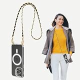 Aporia - Compatible with MagSafe for iPhone 13 - Wireless Charging Clear Case with Crossbody Chain | Built in Two Hooks and Black & Gold Shoulder Strap + Luxury Design (iPhone 13)