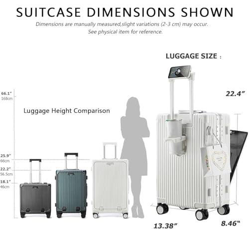 Lightweight Cabin Suitcase 4 Wheels, Hard Shell Suitcase with TSA Approved Luggage Lock, Carry on Luggage with Cup Holder and USB Charging Port, Front Open Luggage (White, 26in)2