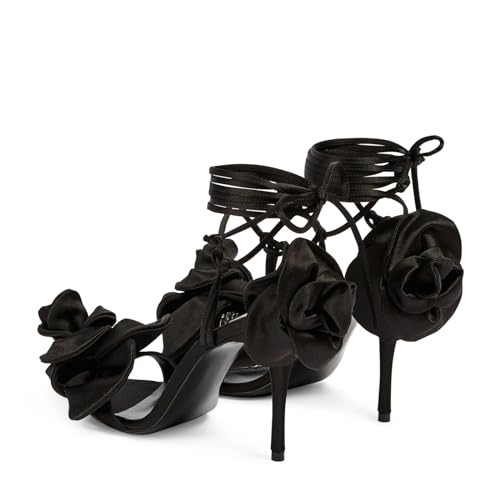 iadore Women's High Heels, 4'' Open Toe Floral Ankle Strappy Lace Up Stiletto Heeled Sandals with Back Flower Party Wedding Date Dress Shoes4