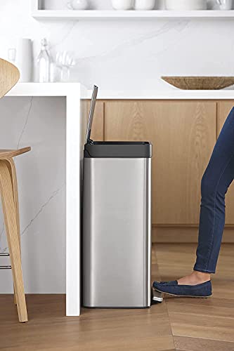 Simpli-Magic 50 Liter / 13.2 Gallon Soft-Close, Smudge Resistant Trash Can With Foot Pedal And Built In Filter- Stainless Steel, Sleek Finish #TOP1