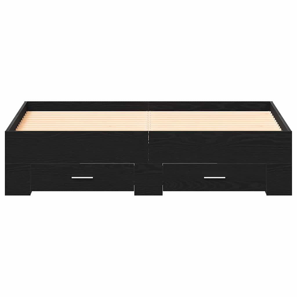 vidaXL Bettrahmen Schwarz Eichen-Optik 140 x 200 cm Holzwerkstoff, Stylisches Stauraum-Bettgestell, rechteckiges Minimalistendesign, Möbel aus Holz für Moderne Schlafzimmer
