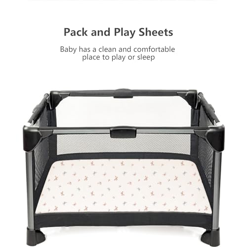 Image of Konssy Muslin Mini Crib Sheets, 100% Soft Cotton Pack and Play Sheets for Pack N Play Mattress, Playard Baby Crib Sheets for Baby Girls(Taupe,Butterfly Dreams)