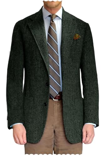 Men's Slim Fit Herringbone Tweed Sport Coat Blazer Vintage Wool Blend Formal Jacket for Business Wedding Tuxedo