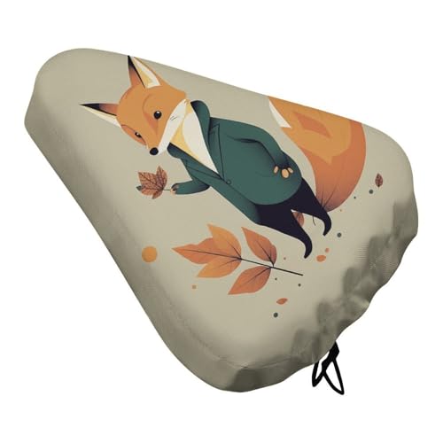 A Cartoon Fox Bike Seat Cover for Men Women, Waterproof & Dustproof Bike Seat Cushion with Drawstring, Adjustable Bicycle Saddle Cover for Or Rain & Sun Protection