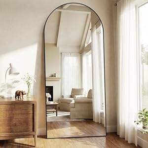 76″x34″ Arched Full Length Mirror with Stand, Free Standing Leaning Wall Mounted Aluminum Alloy Frame Mirror for Bedroom Living Room Cloakroom, Black