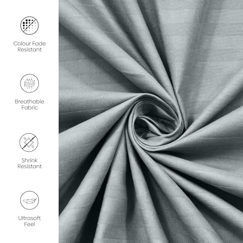 Image of Rivermoor Ultrasoft Bedsheet for Double Bed | Queen Size Bed Sheet with 2 Pillow Covers | Grey Satin Stripe | 90 x 98 Inches | Breathable & Hypoallergenic